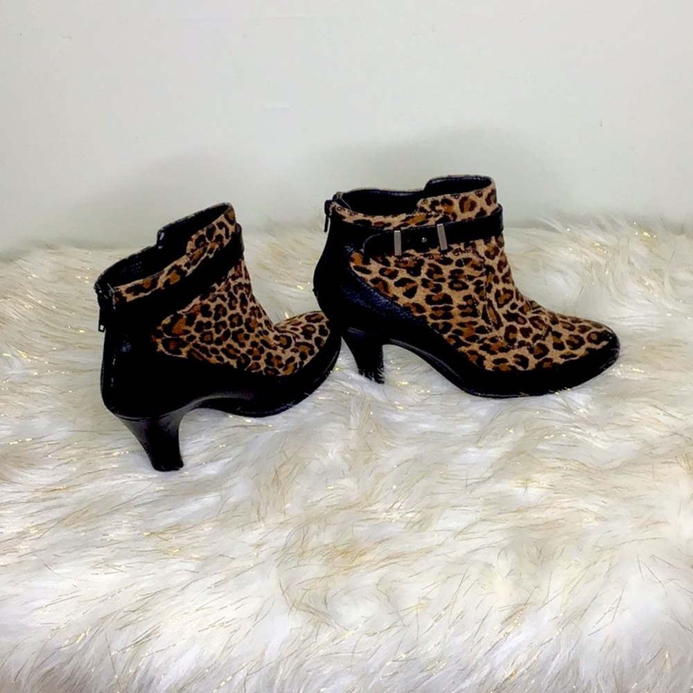 Lepord print fox leather trim